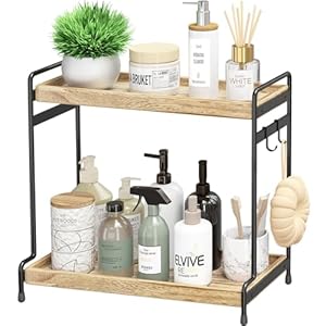 2-Tier Bathroom Organizer Countertop, Wooden Bathroom Counter Organizer Shelf, Standing Bathroom Trays for Counter for Bathroom Kitchen Vanity Storage and Organization