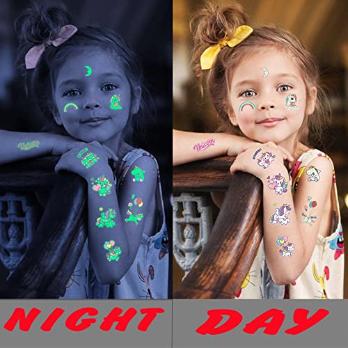 Bilizar 15 Sheets Unicorn Glow In The Dark Temporary Tattoos For Kids Girls Toddler Cute Fun Small Night Luminous Waterproof Fake Tattoo Sticker For Children Birthday Gifts Party Supplies Favor #TOP6