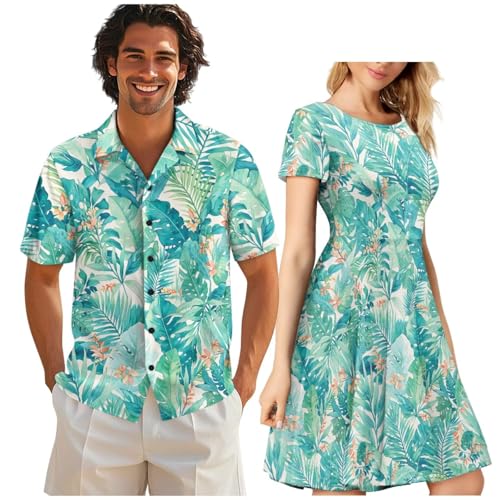 Image of AFPANQZ Couple Matching Outfit Casual Men's Button Down Shirt or Short Sleeve Summer Sundresses Dresses for Women 2026
