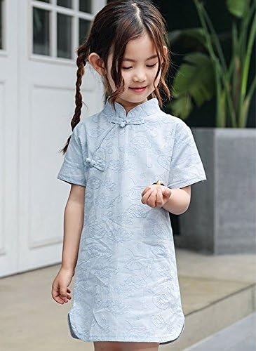 Amazon Soothing 子供服 チャイナドレス 人気 ガールズ ファッション 可愛い 春夏 中国風服 唐のスーツ ベビー 女の子漢服 子どものチャイナドレス おしゃれ スカート ブルー 90ｃｍ スカート 通販