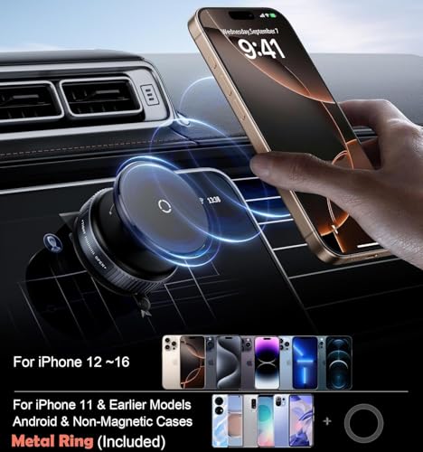 Image of Magnetic Phone Holder for Car with Strong Vacuum Suction Cup | 360 Adjustable Mount for Dashboard, Windshield, Mirror & Shower | Universal Mobile Holder Compatible with All Smartphones