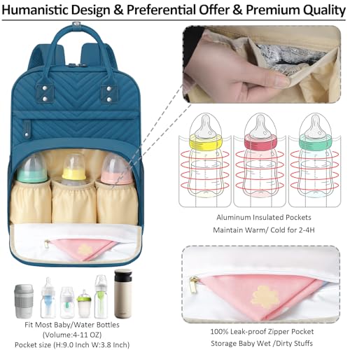 Image of Tenot Baby Diaper Bag Backpack Tote for Women Large Capacity with Insulated Pockets Multifunctional Waterproof Diaper Bags For Baby Girl Boy Mama Maternity Travel Bag Peacock Blue
