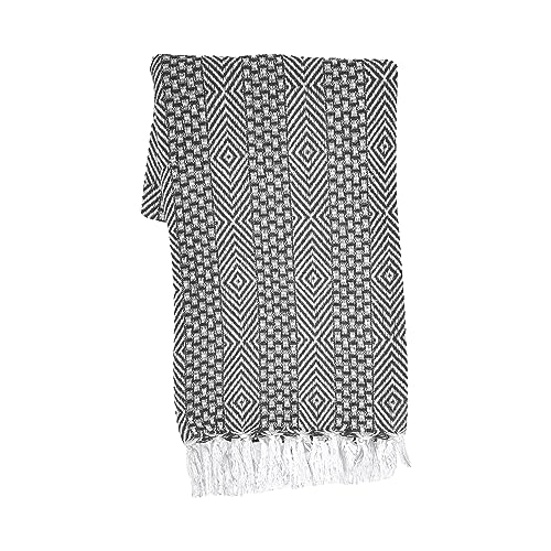 RAJRANG BRINGING RAJASTHAN TO YOU Baumwoll-Bauernhaus-Überwurf – 127 x 152 cm – gewebte Strickdecke mit dekorativer Quaste für Sofa und Couch, Anthrazit
