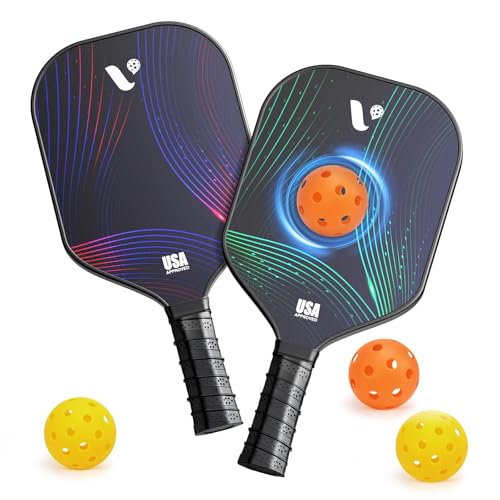 Pickleball Paddles Set of 2, USAPA Approved Fiberglass Pickle Ball Paddles with 4 Pickle Balls, Durable &Lightweight Racket for Beginners, Pros, Men, Women, Adults, Kids (Mix1)