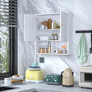 Bathroom Wall Cabinet, Medicine Cabinet with 2 Door and Adjustable Shelves,3-Tier Wood Hanging Storage Over The Toilet,White Wall Mounted Cabinet for Bathroom, Kitchen,Laundry Room Bathroom Wall Cabinet Medicine Cabinet with 2 Door and Adjustable Shelves3 Tier Wood Hanging Storage Over The ToiletWhite Wall Mounted Cabinet for Bathroom KitchenLaundry Room