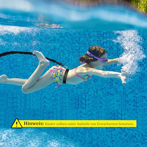 Digiroot Schwimmgurt für Pool 3M-9M einnstellbare Schwimmwiderstand Gürtel Schwimmtrainer Schwimmhilfe Gürtel Leine für Erwachsene Kinder Schwarz