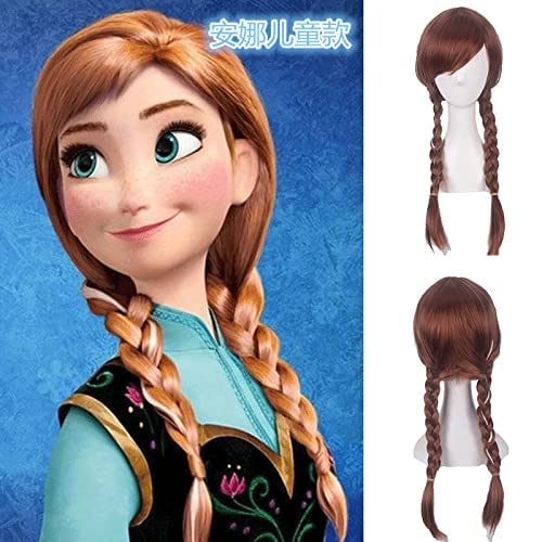 Parrucca per Cos Parrucca Frozen Anna Doppia Frusta Elsa Principessa Parrucca Halloween per Bambini Colore: Anna Adulto