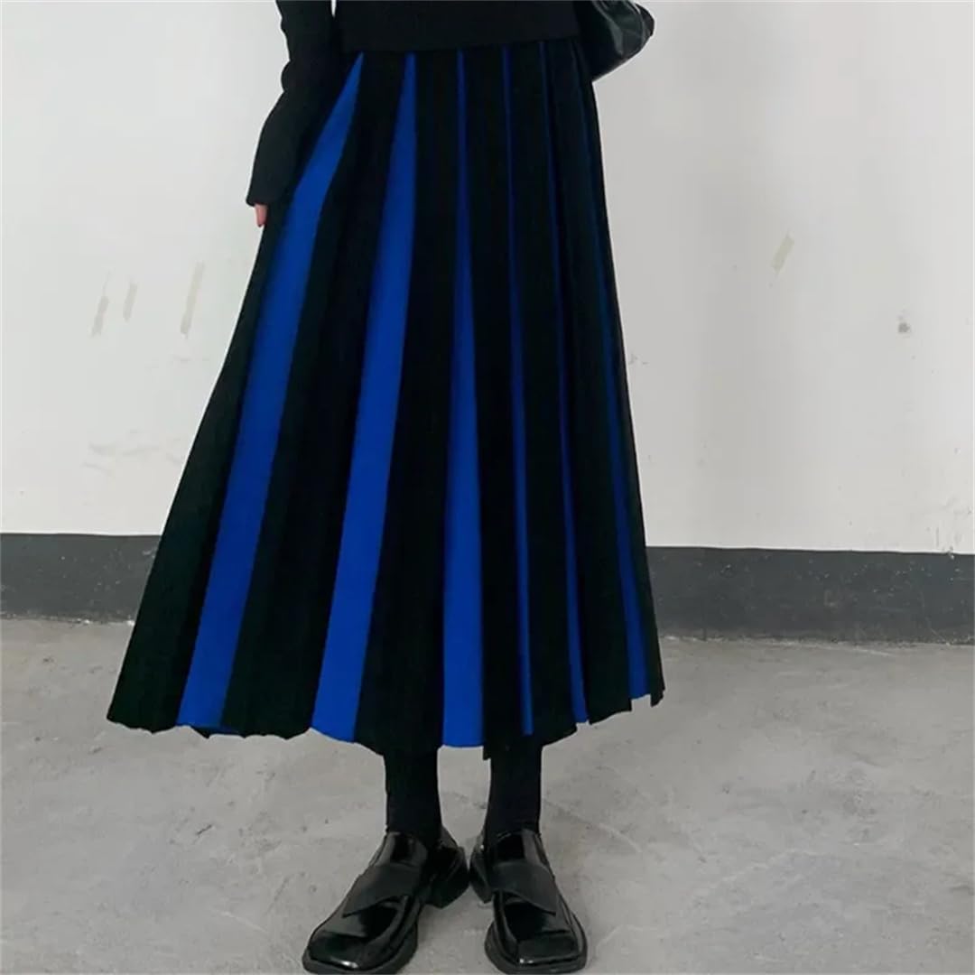 Lmtossey Abito lavorato a maglia a vita alta a blocchi di colore di media lunghezza gonna a pieghe alla moda da donna a mezza lunghezza