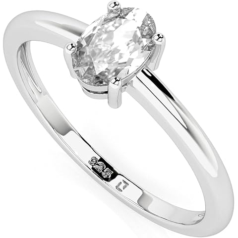 Natural White Topaz Stackable Ring for Women, Girls in Sterling Silver, April Birth...