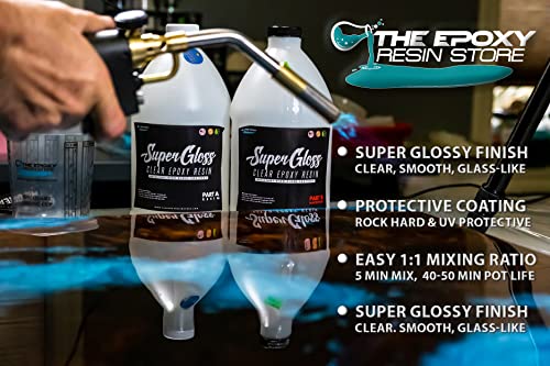 Super Gloss Epoxy Resin UV Stable Glass Like Finish for Bar Counters and Wood Tabletops, 1 Gallon Kit Easy Mixing at 1-1 by Volume