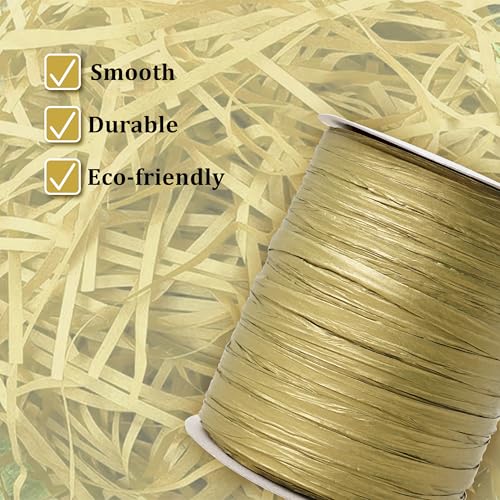 Raffia Ribbon for Crafts - Raffia Yarn Grass Twine for Gift Wrapping, DIY Decoration & More | Matte String Paper Rope for Crochet - 1/4'' Wide, 100 Yards, Gold