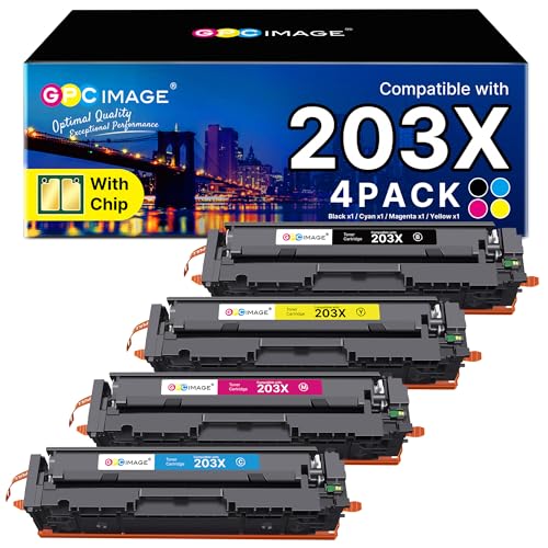 GPC Image 203X Toner Cartridges Compatible for HP 203X 203A CF540X for HP Color Laserjet Pro MFP MFP M281fdw M254dw M254nw M281fdn M280nw M281cdw M254dn (Black Cyan Magenta Yellow 4-Pack)