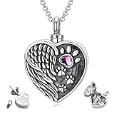 Paw Print Angel Wing Urn Necklace for Dog Cat Pet Ashes 925 Sterling Silver Crystal Paw Locket Necklace That Holds Pictures Pet Cremation Memorial Jewelry for Women Men