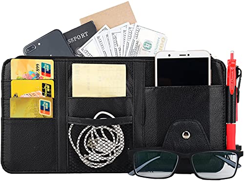 Kundalini Car Sun Visor Organizer Car Interior Accessories Storage Bag Car Storage Accessories with Glasses Wallet Pen CD Invoice Data Line Black