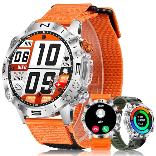 MEGALITH Reloj Inteligente Hombre Llamadas: Whatsapp Smartwatch Bluetooth Compatible con Android iOS - Relojes de Pulsera Presión Arterial - Reloj para Actividad Fitness Naranja