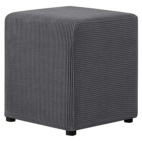 SHUOJIA Jacquard Housse De Protection pour Repose-Pieds, Carré Elastique Housse De Pouf Rond Housse De Tabouret Bas élastique Lavable Machine Housse De Repose-Pieds pour Salon (Light Grey) Cover