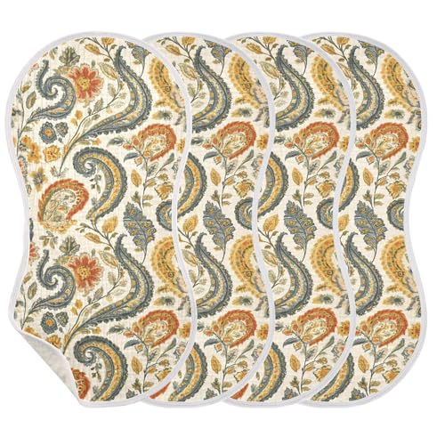 xigua Vintage Paisley Baby Burp Cloths for Newborn Boys and Girls 4 Pack, Soft & Absorbent Cotton Baby Burp Cloth, Baby Washcloths, Newborn Towel, Burp Rags3
