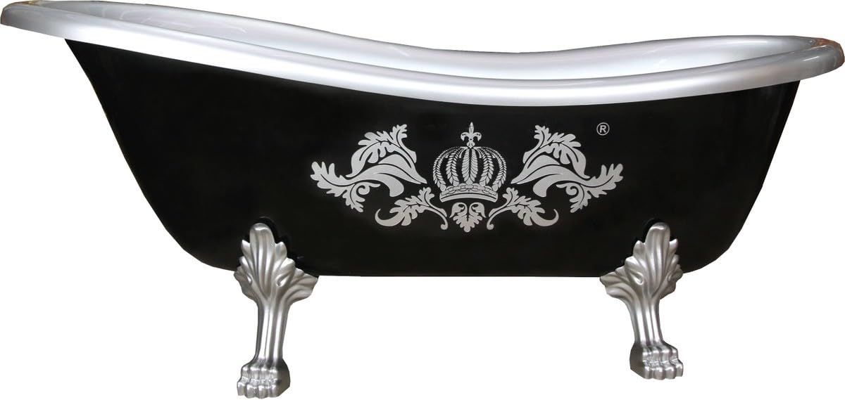 Casa Padrino Pompös by Luxus Wanna Deluxe wolnostojąca firmy Harald Glööckler czarny/srebrny 1695 mm ze srebrnymi lwimi nóżkami
