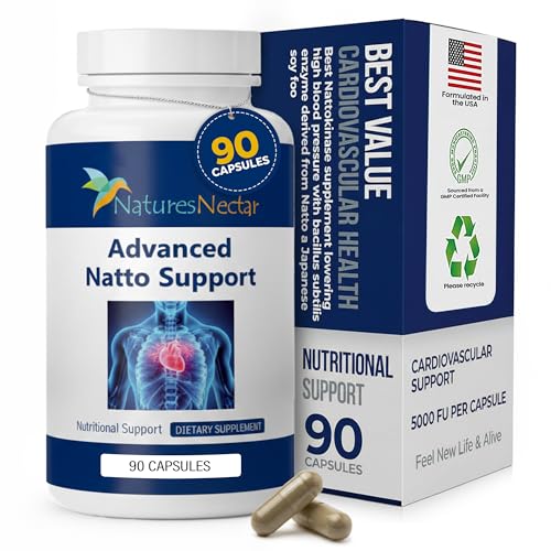 Natures Nectar Organic Nattokinase supplement 250mg Double Strength Nattokinase 5000 fu Natural Blood Thinner Supports Cardiovascular & Blood Circulation Health Non GMO & Gluten Free 90 Capsules