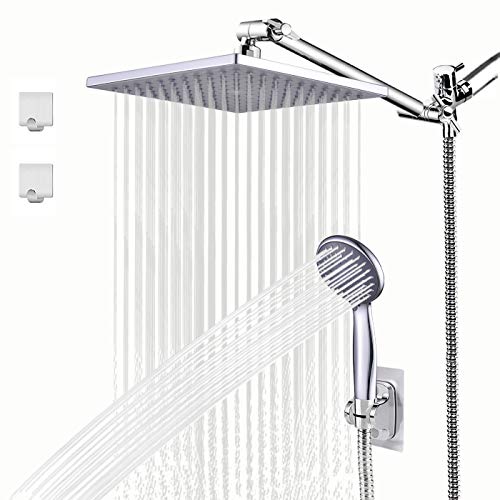 High Pressure Rain Shower Head with Handheld,Rainfall Shower Head,Dual Shower Head with Handheld combo,70"Shower Hose,Adjustable Shower Arm