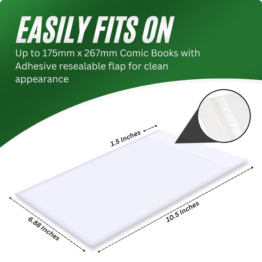 Resealable Current Comic Book Bags | Clear Comic Book Sleeves with Thick Material for Comic Book Protection | PVC-Free & Acid-Free (100 Pack)