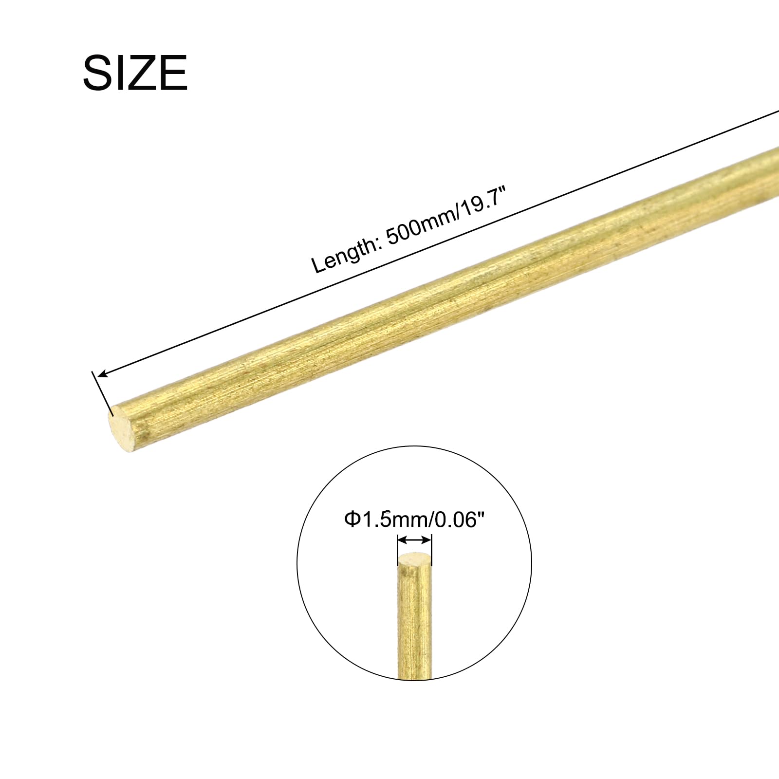 sourcing map Lot de 10 tiges rondes en laiton de 1,5 mm x 500 mm, tige solide en métal pour bricolage, bricolage, modélisme, voiture, hélicoptère, avion