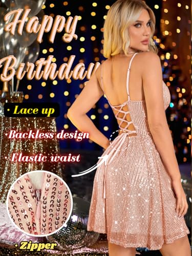 Image of Kaei&Shi Sexy Sequin Dress,Deep V Backless Corset Dresses,Glitter Sparkly Outfits for Women Birthday Party Cocktail Nye