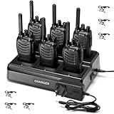 Walkie Talkies PMR446 Long Range 2 Way Radio pofung PT88E License Free Walkie Talkie for Adults Rechargeable with 6 Way Charger Earpieces VOX Flashlight for Warehouse Security Church (Black 6 Pack)