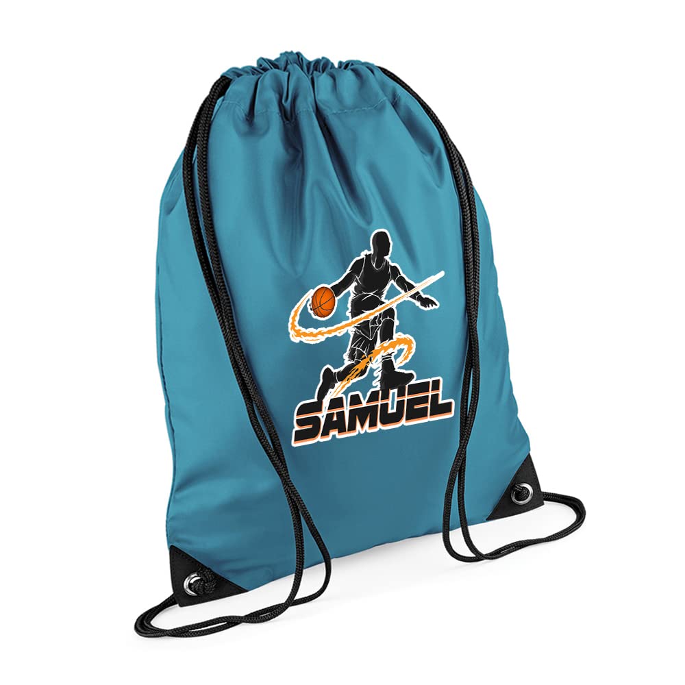 Personalised Basketball Player ANY NAME Sports Lover Gift for Men, Boy, Friend, Birthday present Drawstring Bag, PE Gym Kit Swimming, Sport Rucksack. (Ocean Blue) — image 1