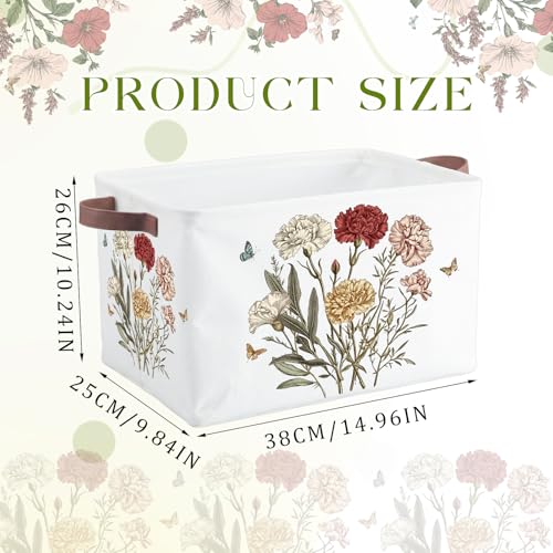 Image of Fourluoo 6 Pack Floral Storage Basket with Handles Clothes Storage Basket Bin Foldable Box Bins Organizer for Closet Shelf Nursery Kid Room Book Toy Chest(6,Wildflower)
