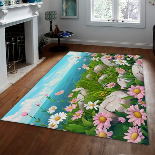 Grand tapis 160x200cm bleu océan lavable et antidérapant - 2