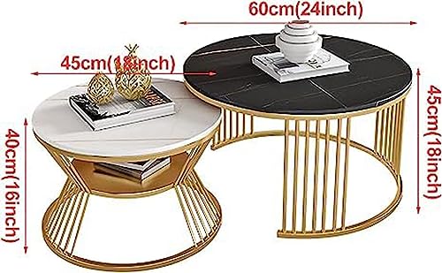 Image of Metal Round Coffee Table, Modern Minimalist Side Table Combination, (Black-White-Gold)