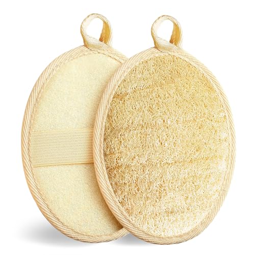 2 Stück Natural Luffa Sponge, Peeling-Luffa-Schwamm, Natürliche Loofah Körperbürste Wäscher, Peelingschwamm, Duschschwamm Wiederverwendbar, Camping, SPA, Küche, Bad(Beige)