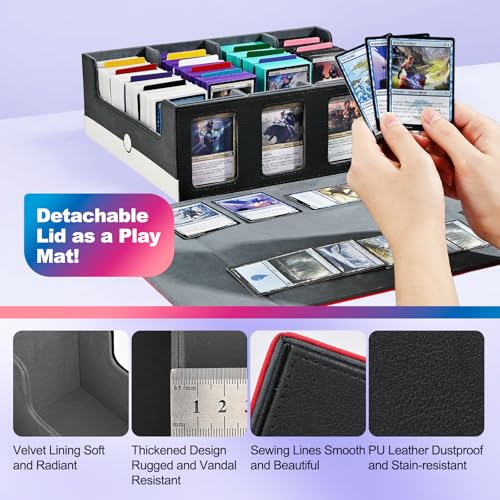 Image of UAONO Trading Card Storage Box with Commander Display; 2400+ Deck Box for MTG with Removable Cover; Top Loaders Card Case fits Magic TCG PTCG Sports Cards; 24 Dividers, 4 Stoppers (Red, White)