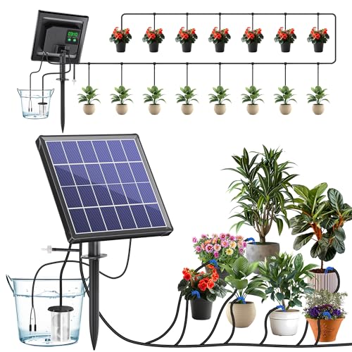 Biling ソーラー自動水やりシステム 2.5W 2200mAh 大容量バッテリー内蔵 最大15鉢対応 留守/旅行用 6モード設定 節水設計 15mホース&ドリッパー15個付 日本語説明書付 ガーデニング 家庭菜園