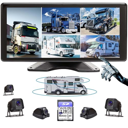 Image of 5 Split Touchable Screen 128GB Large Audio 1080P Image 11 Inch Monitor Backup Camera Built-in DVR Video for RV Truck Trailer Rear Side Front Reversing View Wired Waterproof System, RV105