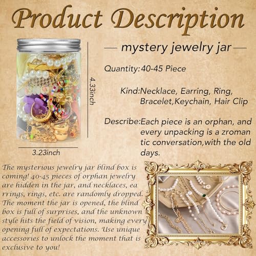 Image of SMUOBT Mystery Jewelry Jar Bundle - Surprise Vintage Jewelry Box for Women,Gift Jewelry Set (Necklace, Earrings, Rings,Kracelet,Keychain) - Unique Birthday Gift for Women