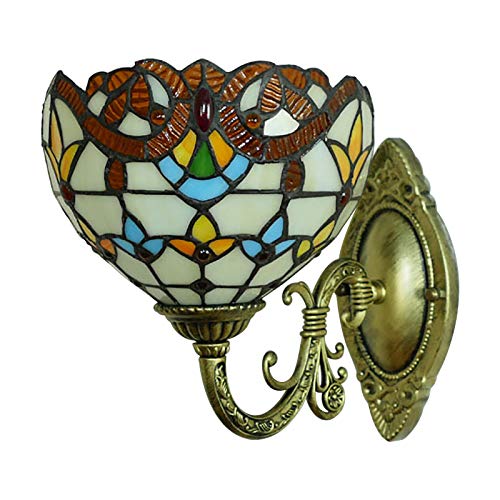 Biniliubi Tiffany Style Wall Sconce， Stained Glass Shade Wall Lamp Indoor Lighting Fixture, Stained Glass Vintage Antique Light For Bedroom Living Room Indoor Coffee Shop #TOP6