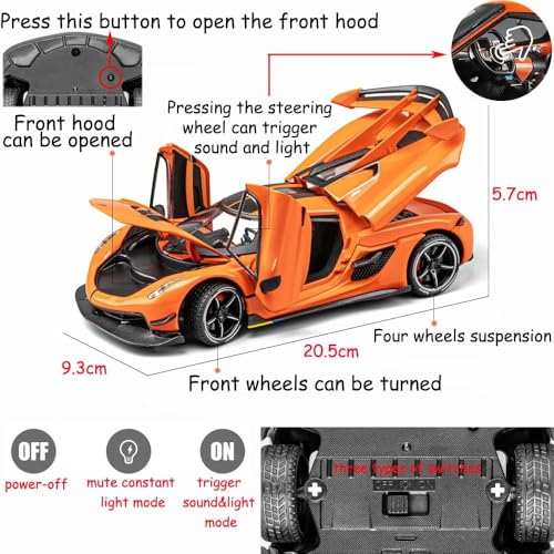 Image of Exclusive Alloy Metal Pull Back Die-Cast Car Diecast Metal Pullback Toy Car with Openable 6 Doors,Light Music Boys Gifts Toys (1:24 Koenigsegg Jesko - Multicolor)
