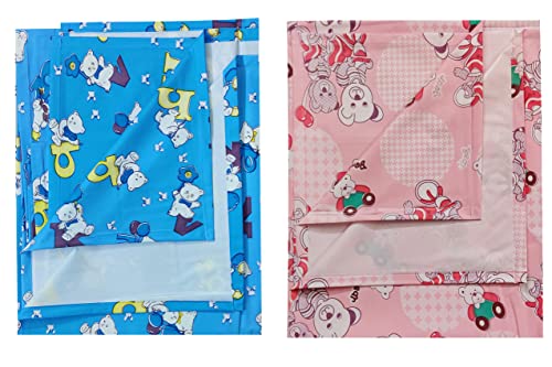 Image of EcoSoft Plastic Sheet,PVC Sheet for Kids,Rubber Sheet for Babies,Bed Wetting Protector(90 x 135 cm) (Alphabet Blue & Bear Pink)
