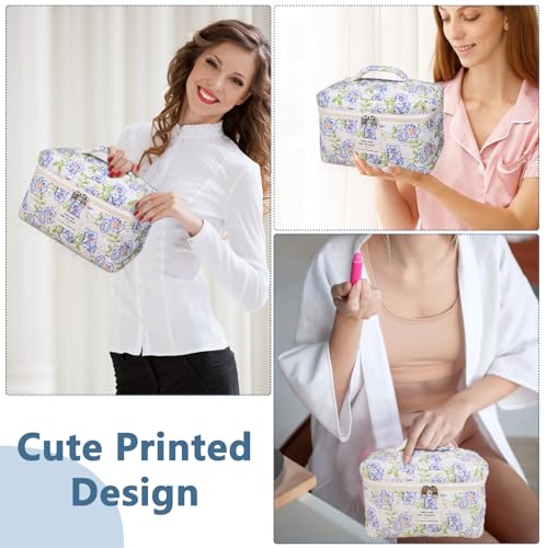 Gosect Large Makeup Bag, Cute Cosmetic Bag for Women Girls, Floral Coquette Aesthetic Toiletry Bag, Travel Make Up Organizer Bag (light blue) — view 3
