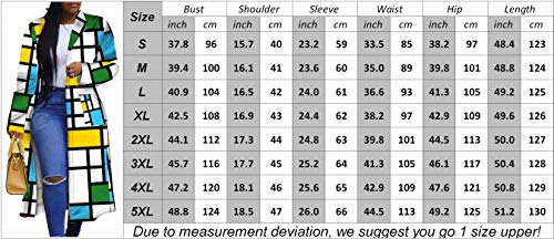 Women's Colored Geo Turn Down Collar Trench Coat Colorful Outerwear Cardigan Long Blazer Jacket3