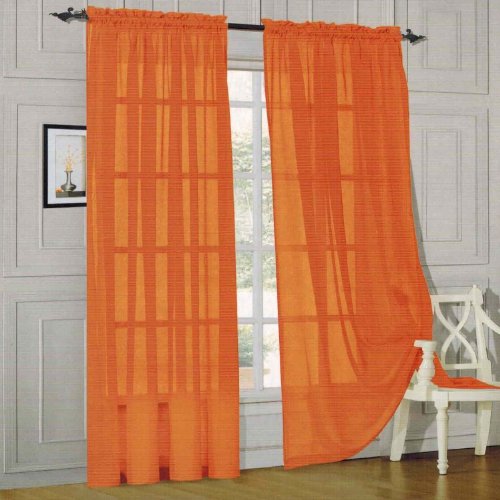 Elegant Comfort 965RW-DERIN-ORANGE 2-Piece Sheer Panel With 2Inch Rod Pocket - Window Curtains 60-Inch Width X 84-Inch Length thumb #1