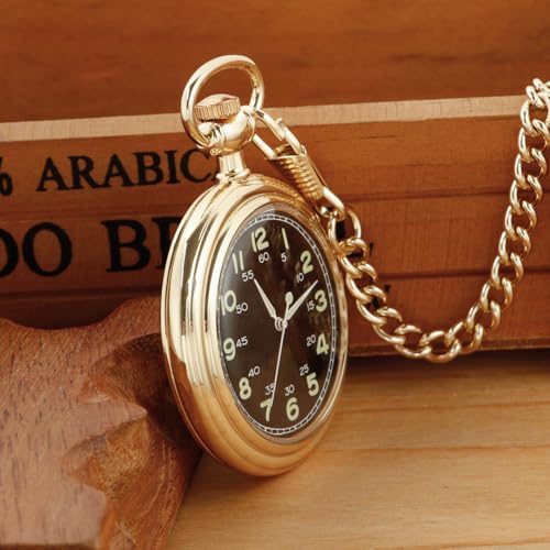 Image of Uncovered Men's Mechanical Pocket Watch with Chain, Uncovered Roman Design Dial Chain Mechanical Pocket Watches for Men