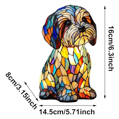 Hundelampen, Corgi-Lampen, Schnauzer-Lampe, Buntglas-Hundelampe, Serie Kunst-Nachtlicht, niedliches Haustier-Hunde-Themen-LED-Tischlampe, lustiges Geschenk für Hundeliebhaber (Mehrfarbig A, 1 Stück)