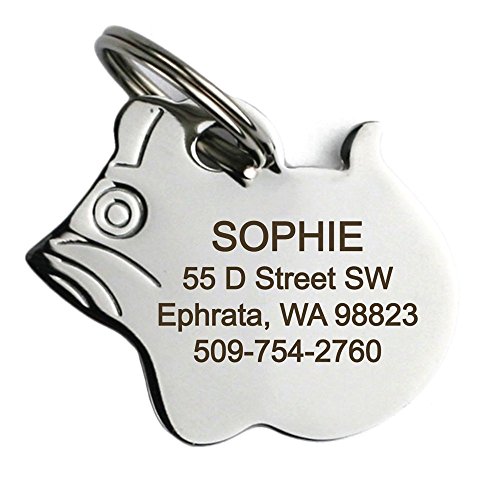 GoTags Pet ID Cat and Mouse Shape ID Tags. Includes up to 4 Lines of Personalized, Custom Engraved Text  Stainless Steel, Mouse Face