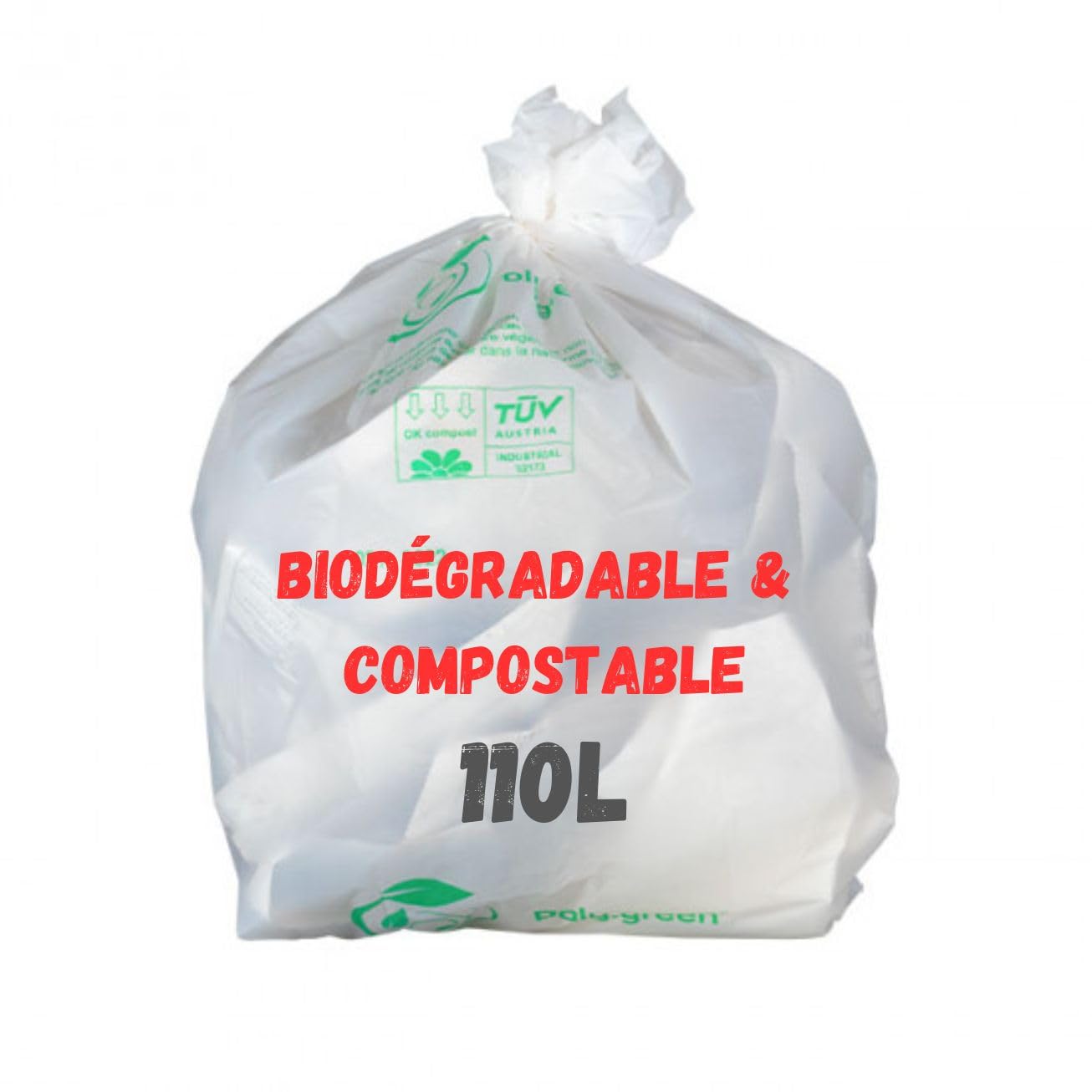 Bolsa de basura blanca biodegradable y compostable | Lote de 50 bolsas ecológicas responsables | Fabricación de materiales vegetales: almidón de maíz | resistente – impermeable | OK Compost EN12432