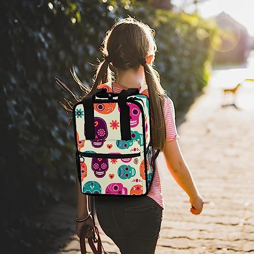 Sac à dos pour garçons tête de mort mexicaine réglable multicolore