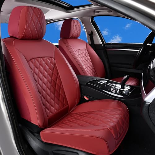 Image of Huidasource Red Seat Covers, Car Seat Covers Nappa Leather Universal Fit for Most Cars, Vans, Trucks, SUVs, Compatible with Airbags, Child Seat, Automotive Seat Covers Velcro Adjustable (Full Set /Red)
