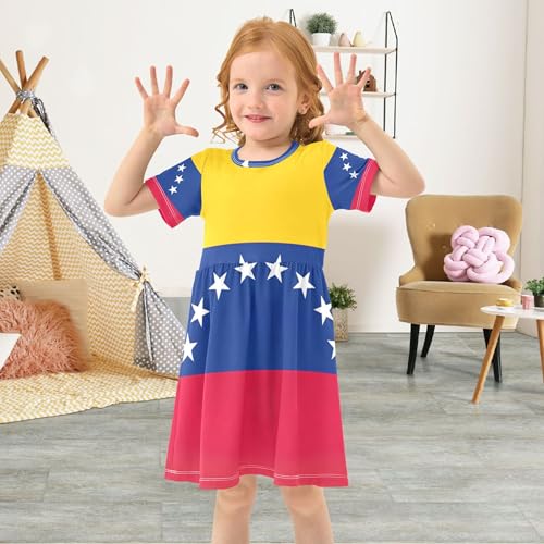 Venezuela Flag Toddler Dresses for Girls Floral Cute Sundress Summer Outfits Children Dress 2t4